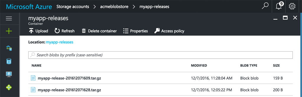 Azure Blobstore portal