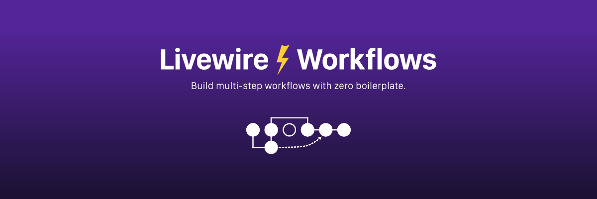 Livewire Workflows package banner with a connected workflow symbol