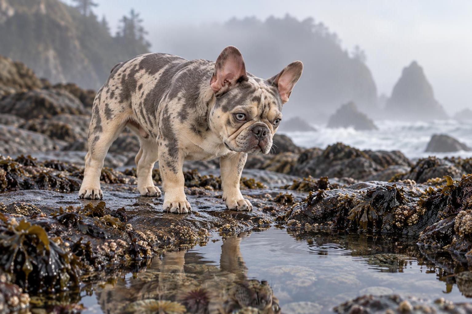 Merle Bulldog Explores a Misty Tidepool preview