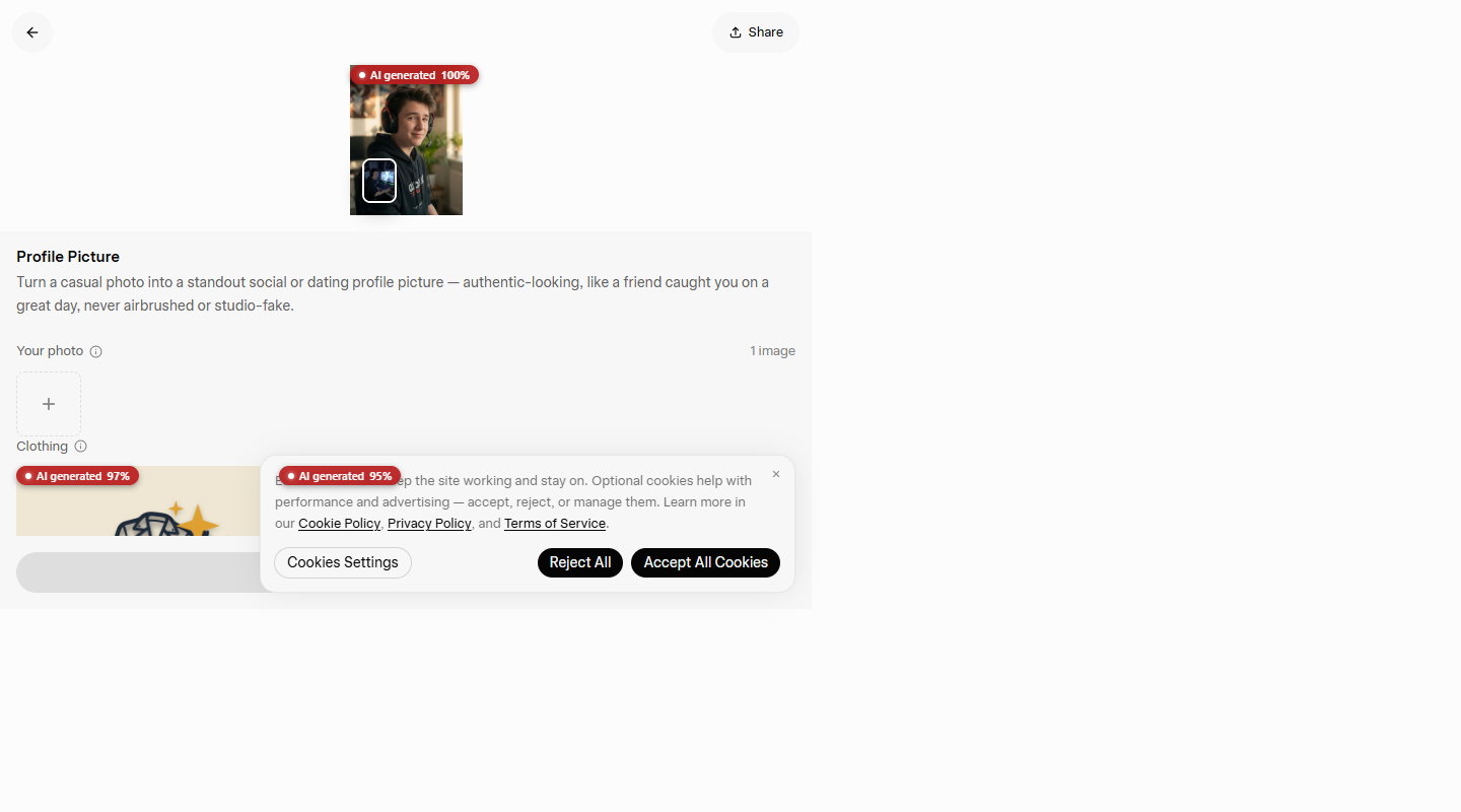 grok.com imagine: generated images tagged at 97–100%