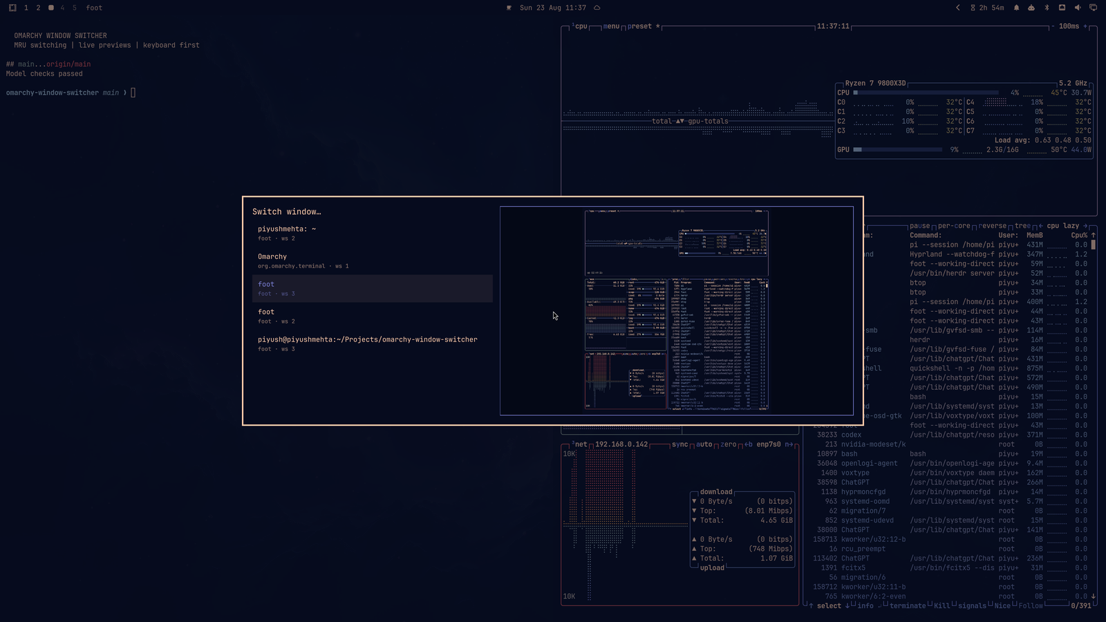 OmaSwitch with a live btop preview