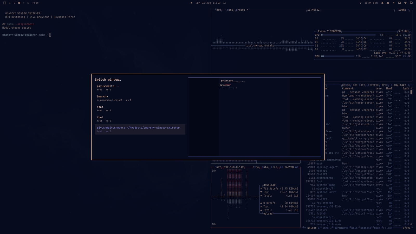 OmaSwitch with a project terminal preview