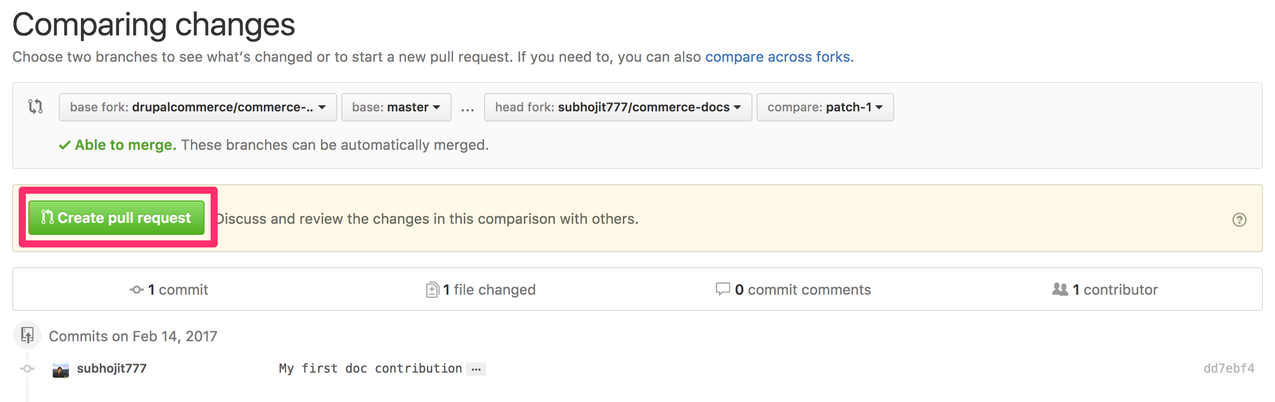 GitHub doc create pull request
