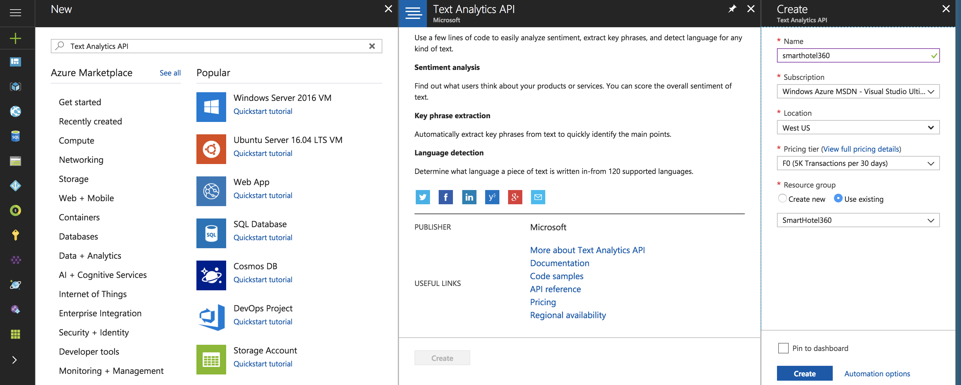 Creating Text Analytics resource