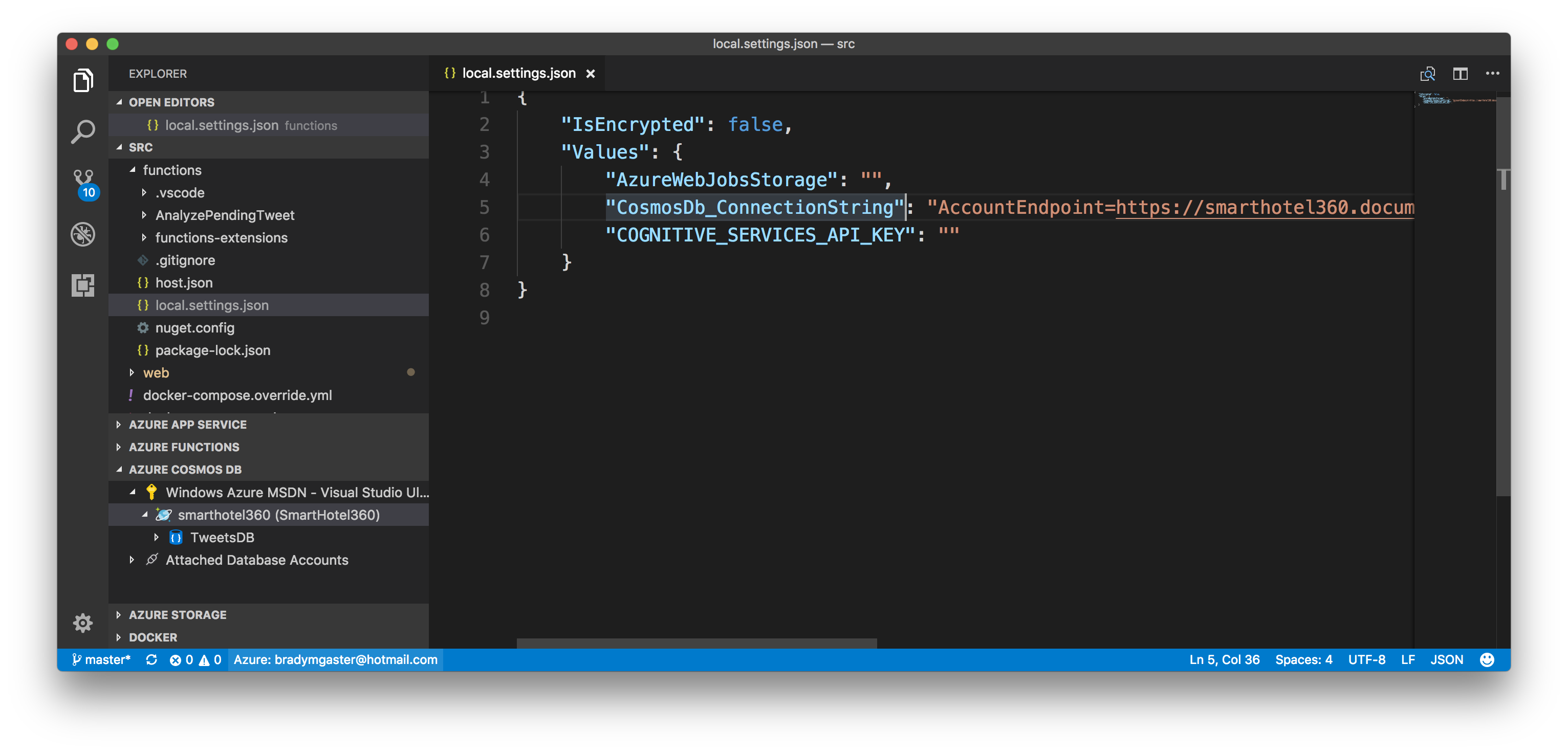 Paste the Cosmos DB connection string