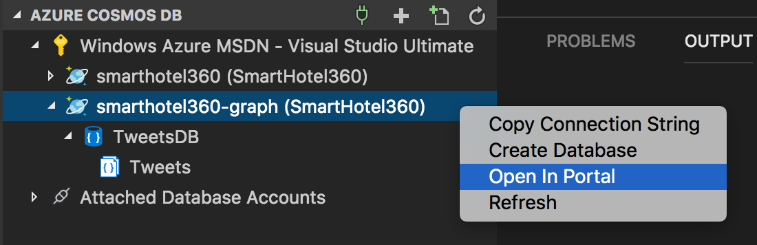 Copy the Graph database connection string