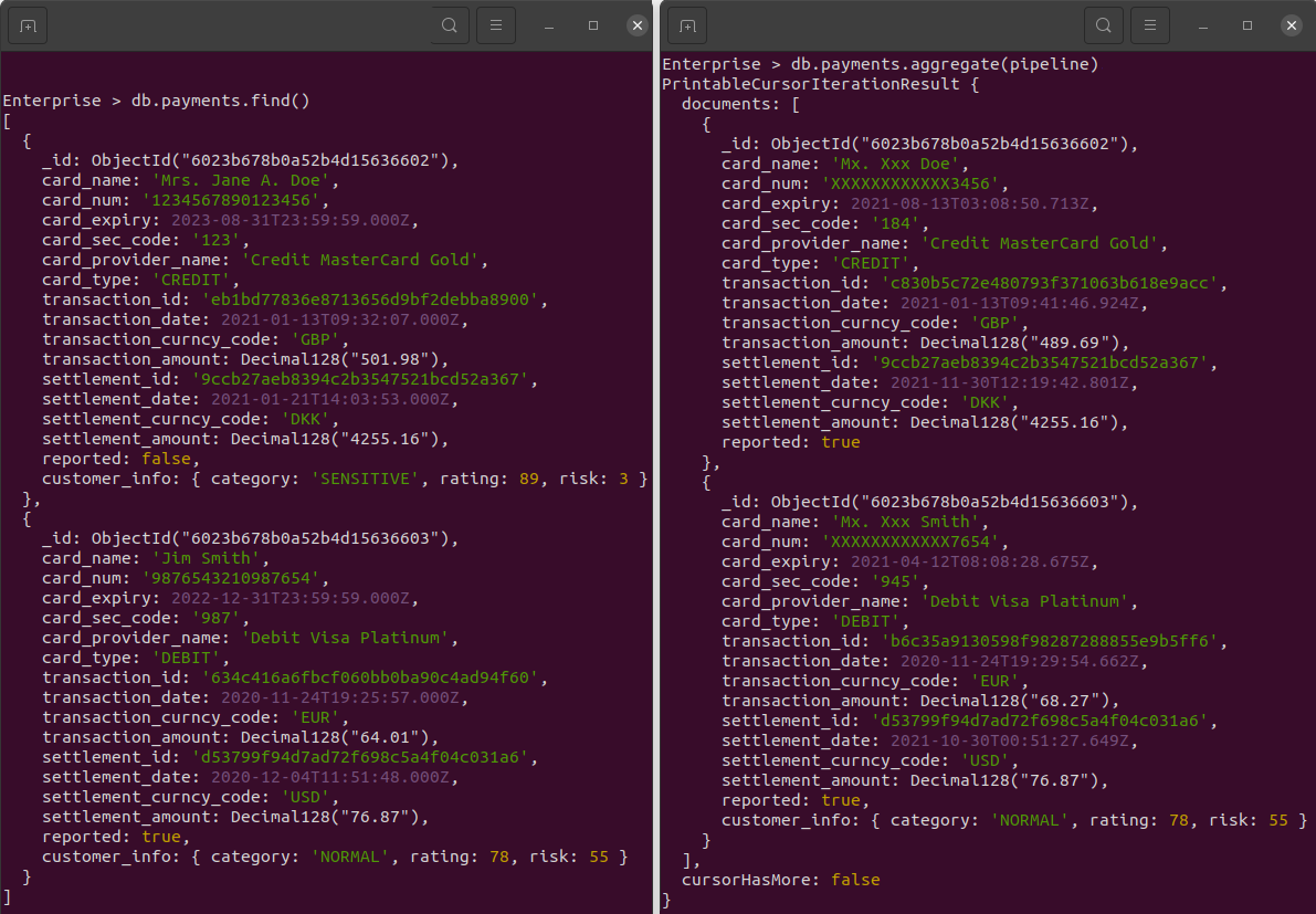 Data Before And After Masking