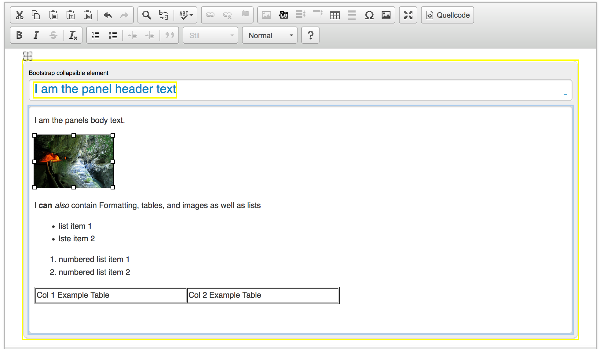 Editor toolbar and usage example