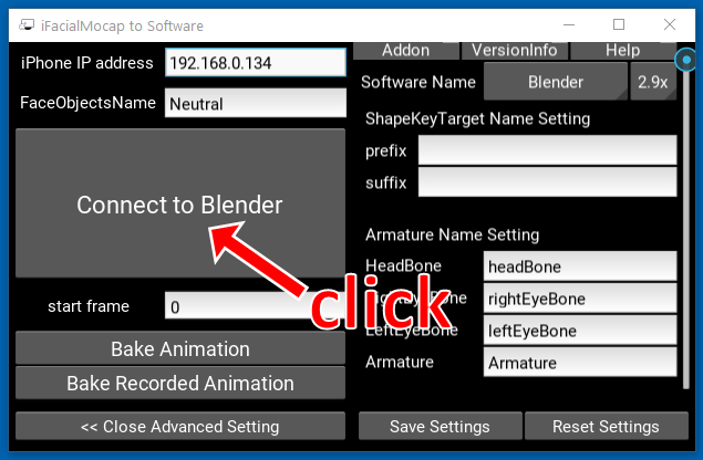 Click 'Connect to Blender.' Click 'Connect to Blender.'