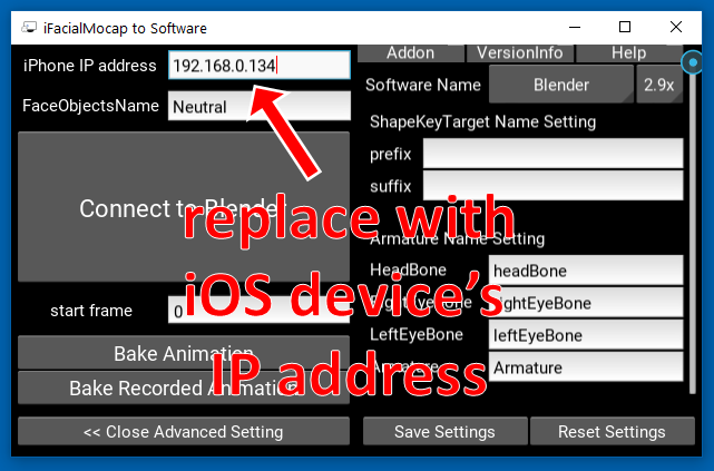 Replace IP address with device's IP address.