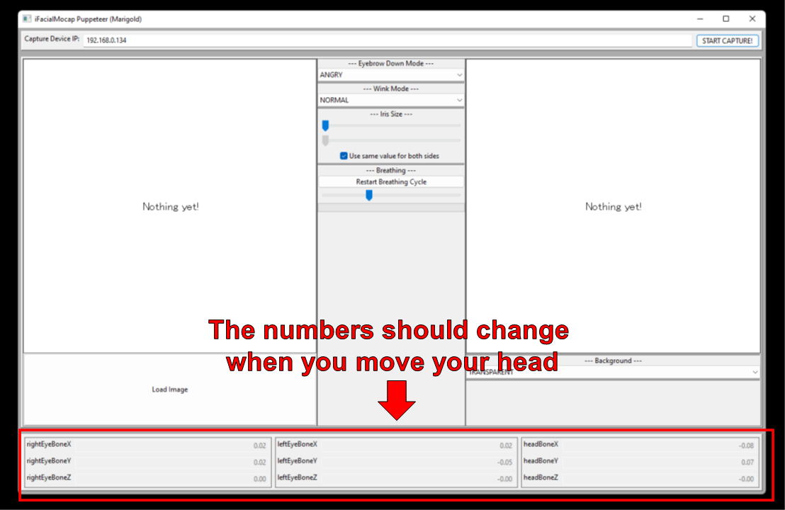 当您移动头部时,窗口底部的数字会随之变化。 当您移动头部时,窗口底部的数字会随之变化。