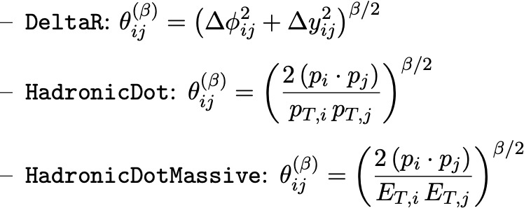 Hadronic pairwise distance measures