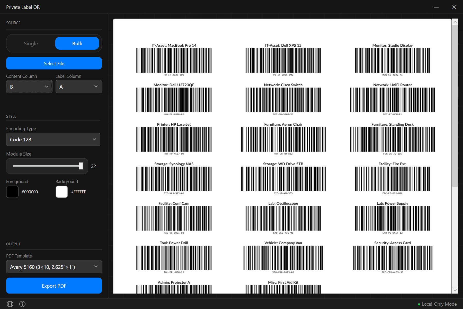 Private Label QR — Bulk Mode