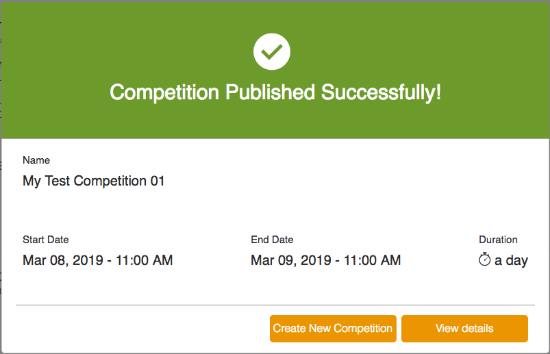 GameOn Competition Published Successfully