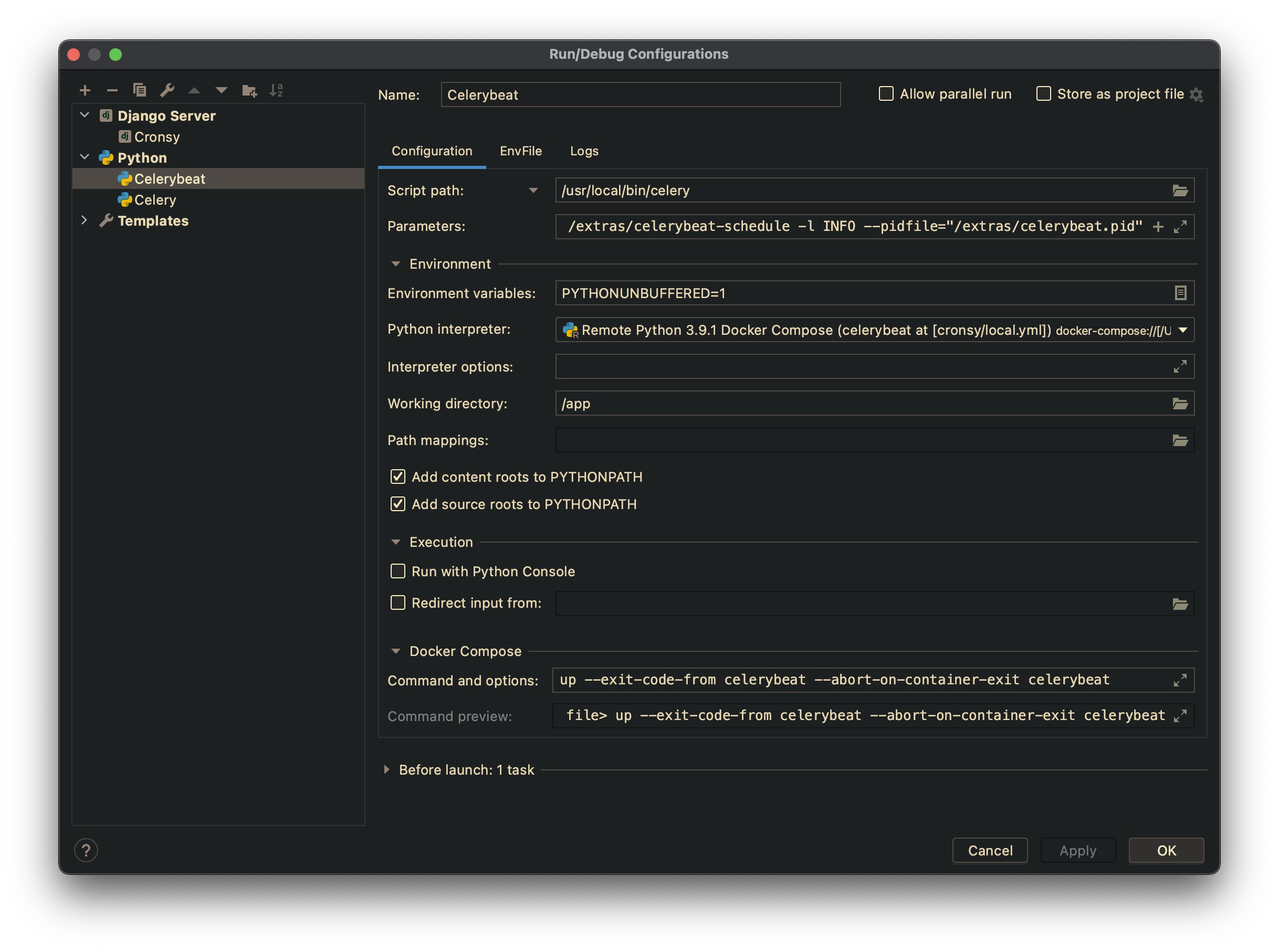 Celery Beat Run Configuration