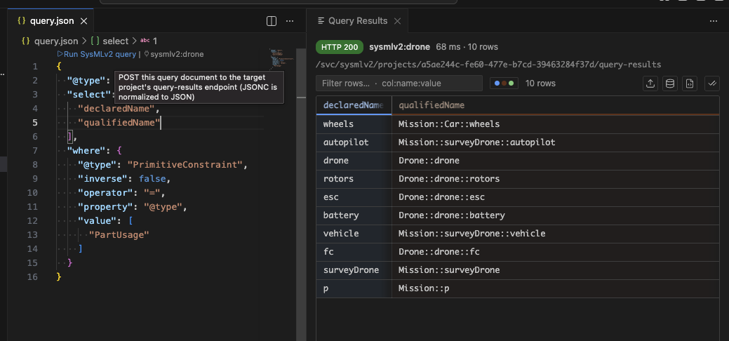 JSON query example