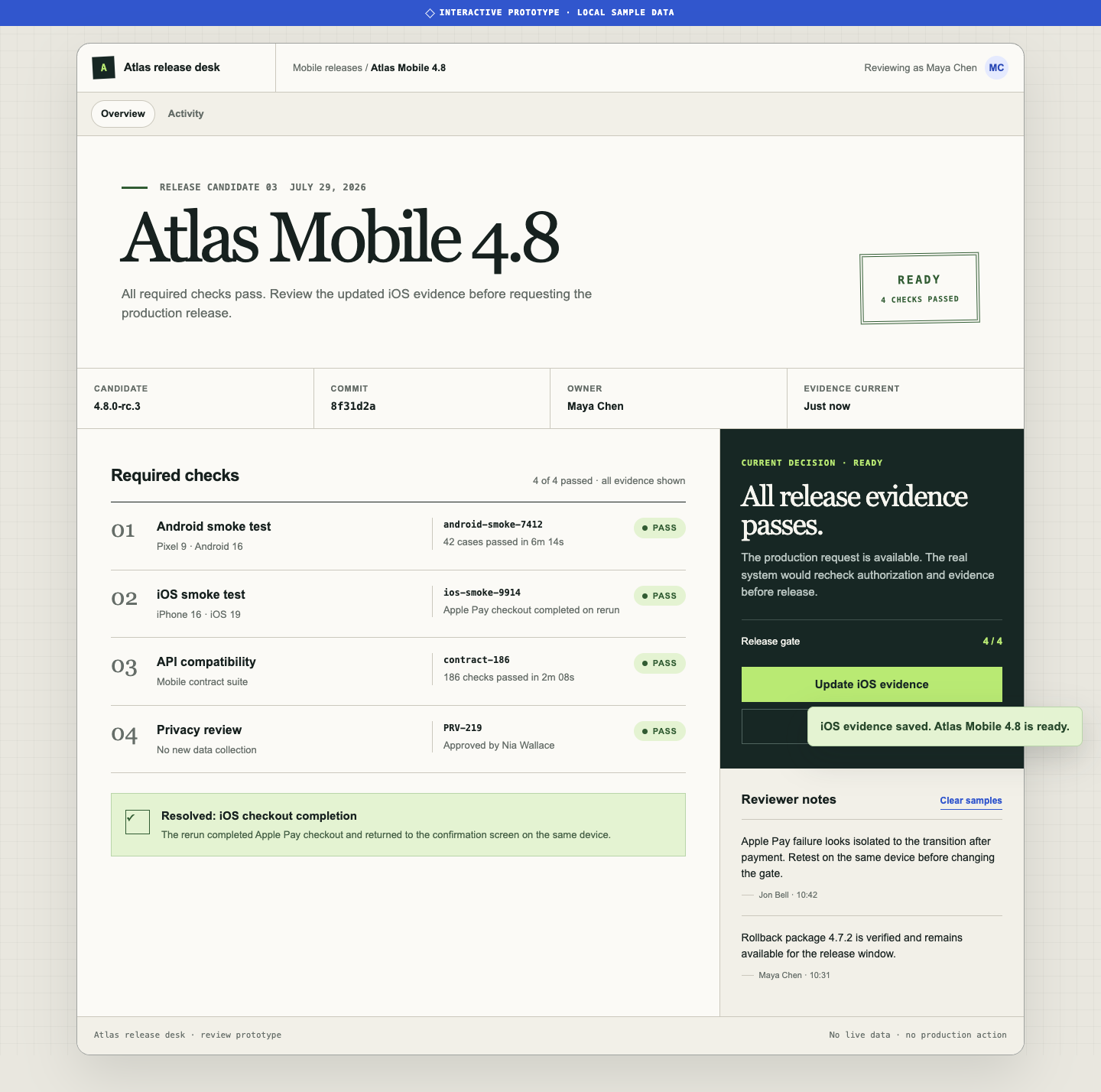 Interactive release prototype