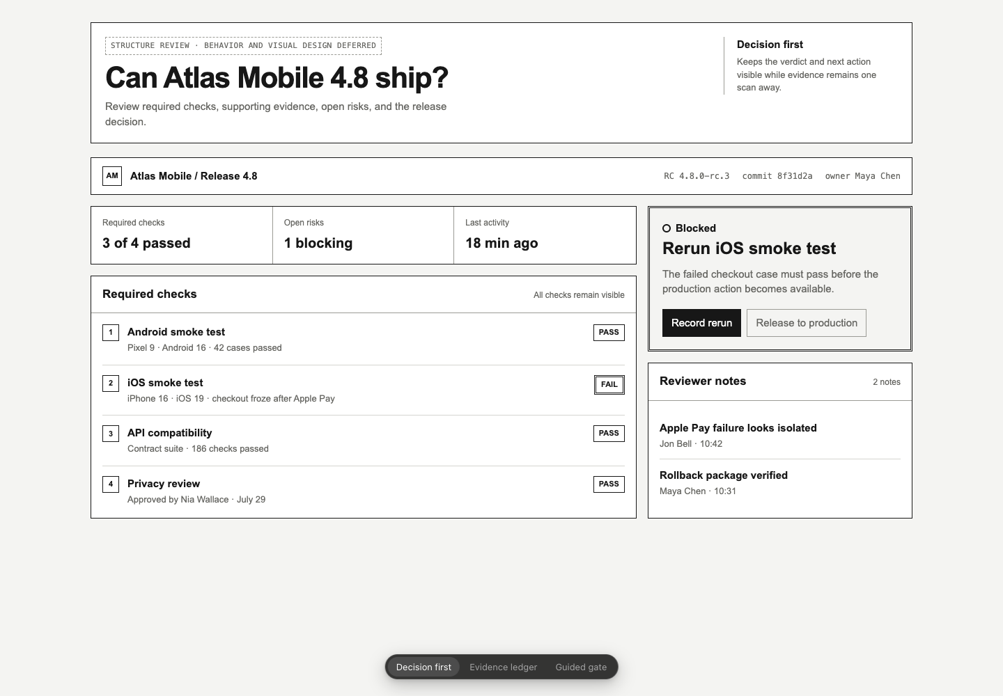 Low-fidelity release wireframe