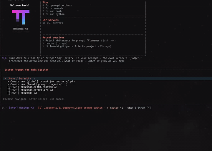 Select or create a system prompt for a new session