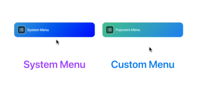 The system menu and Popovers' custom menu, side by side