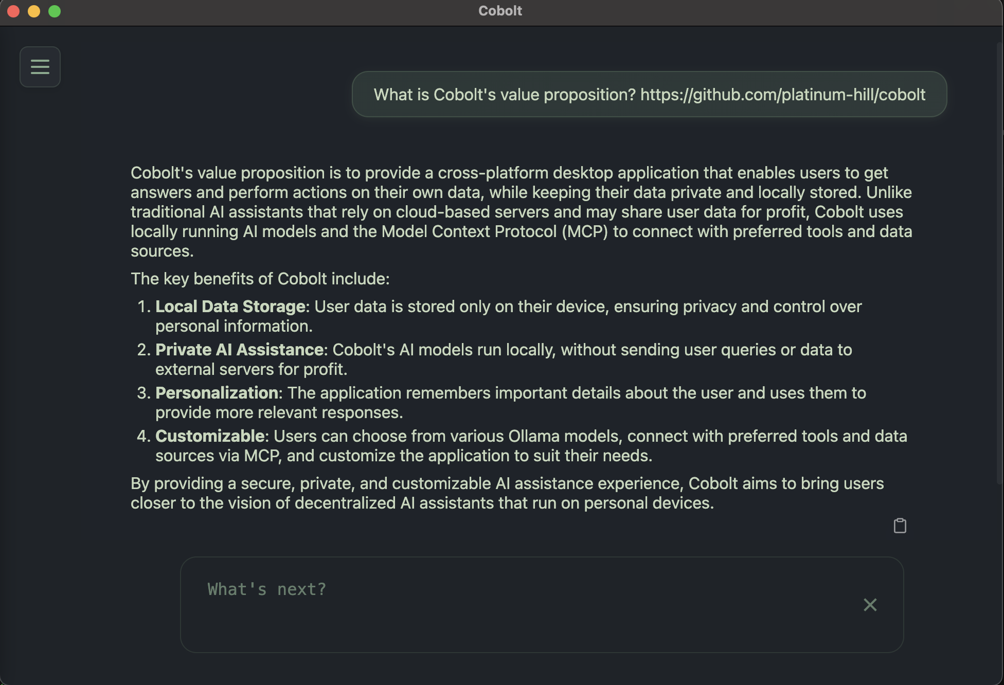 Cobolt Chat Interface