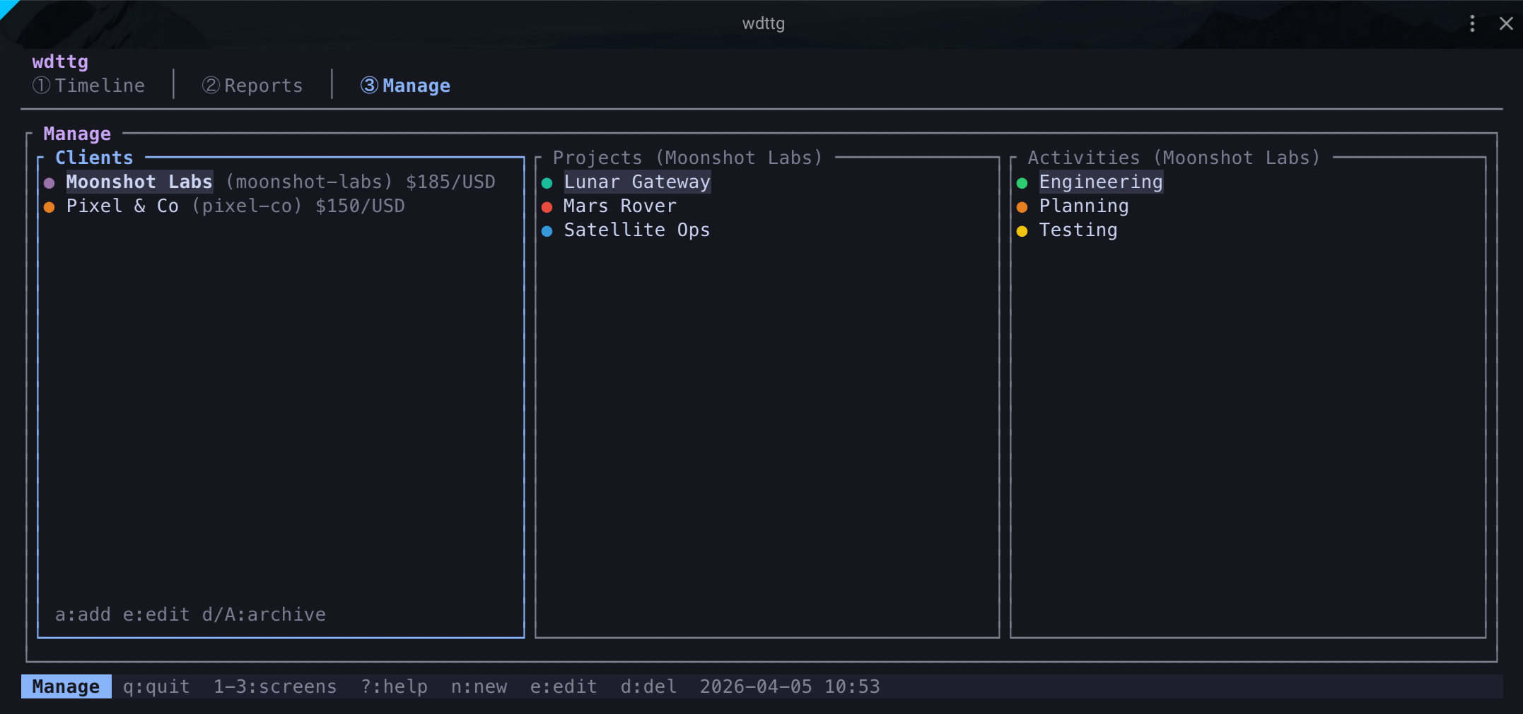 Manage view