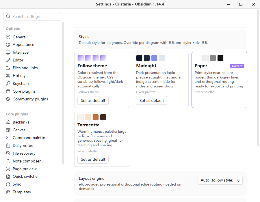 Style gallery in settings