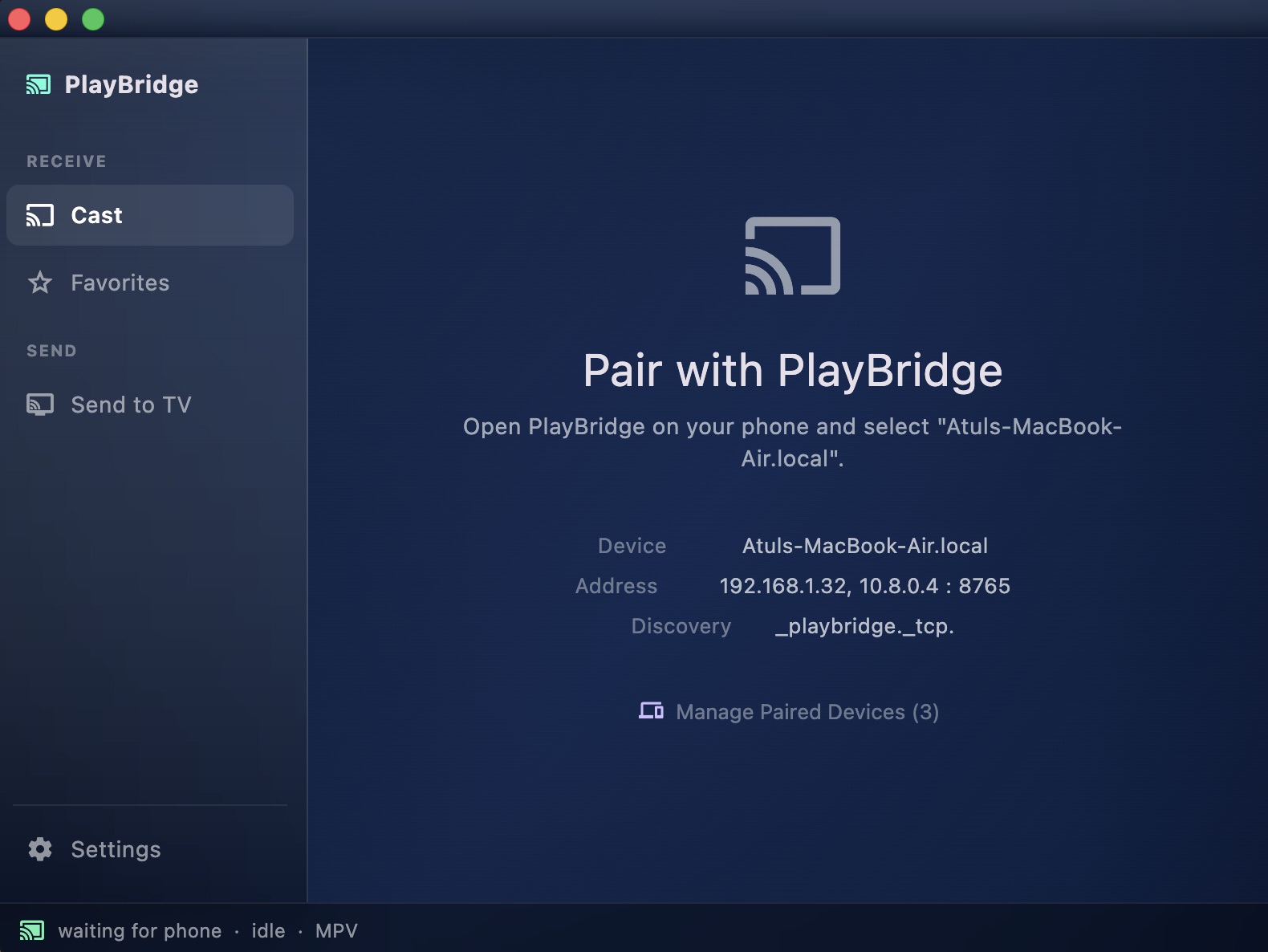 Desktop pairing screen
