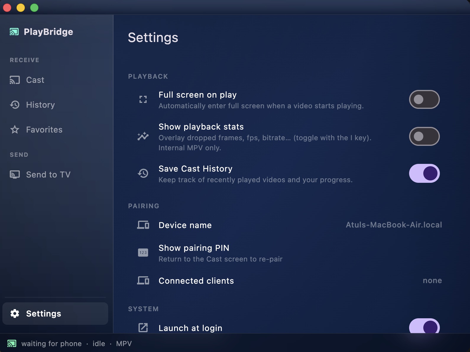 Desktop settings screen
