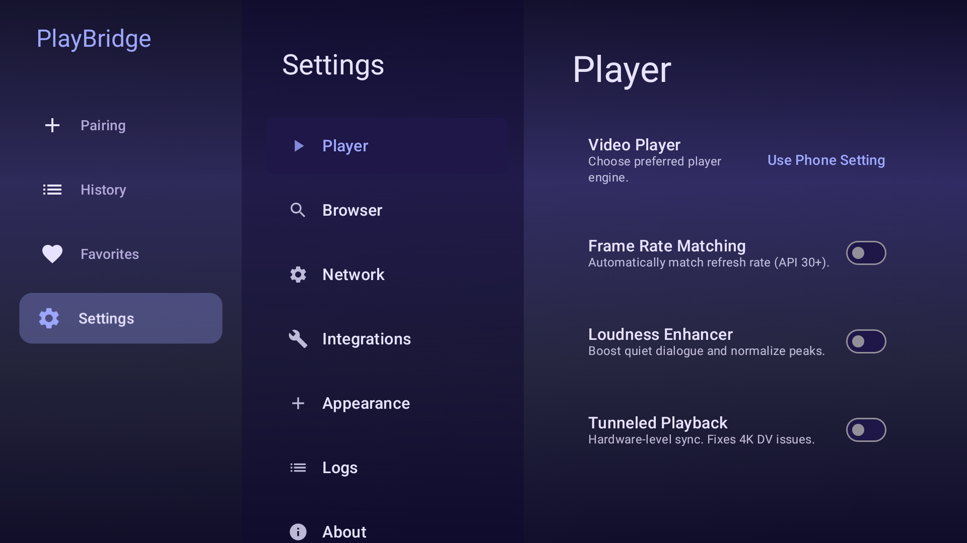 Android TV settings screen