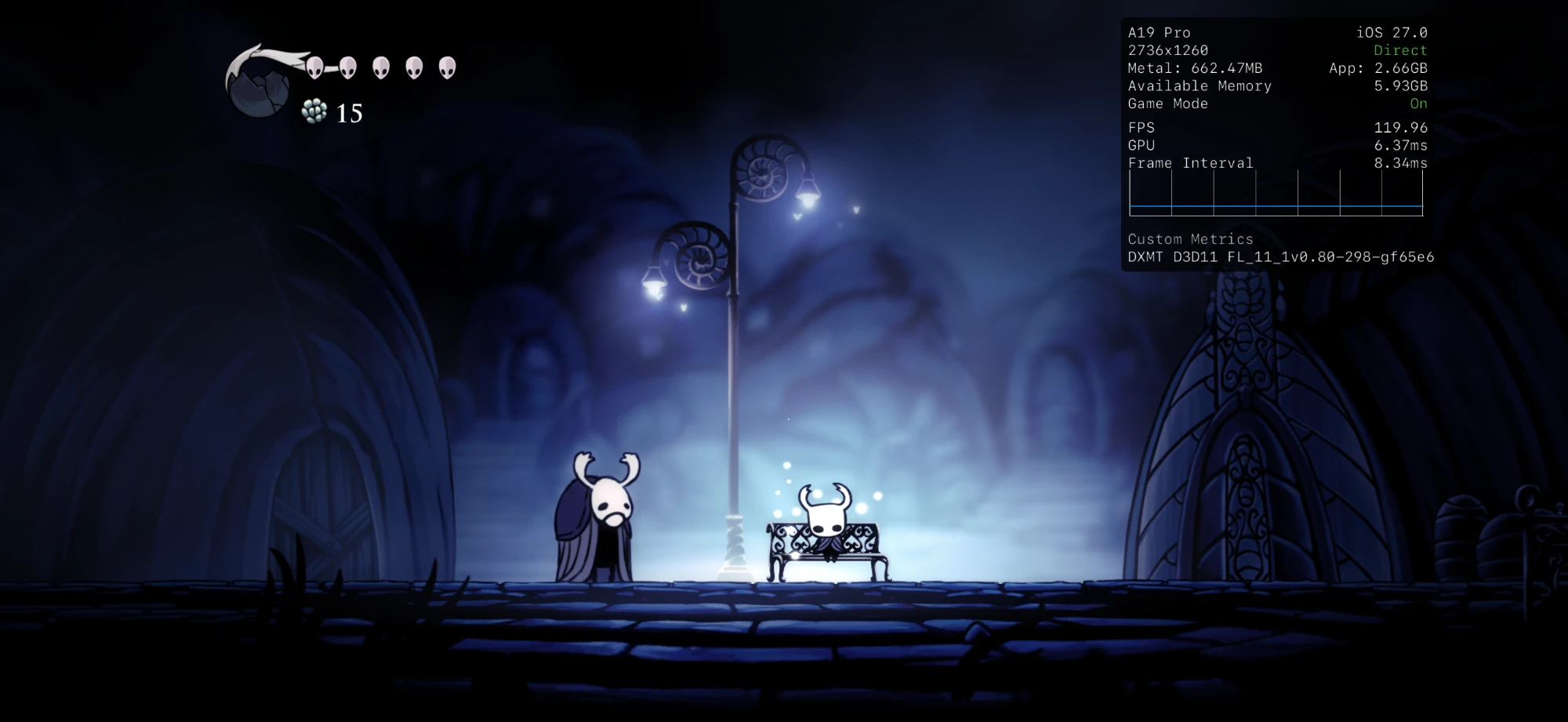 Hollow Knight at 2736x1260 and 120 fps