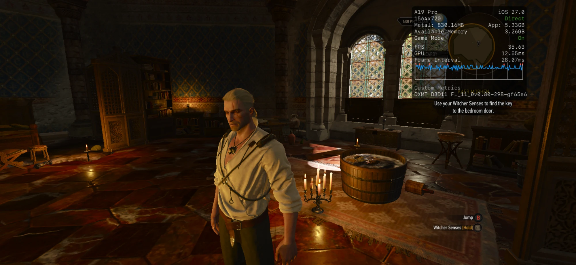PlayPort no iPhone executando The Witcher 3 por DXMT