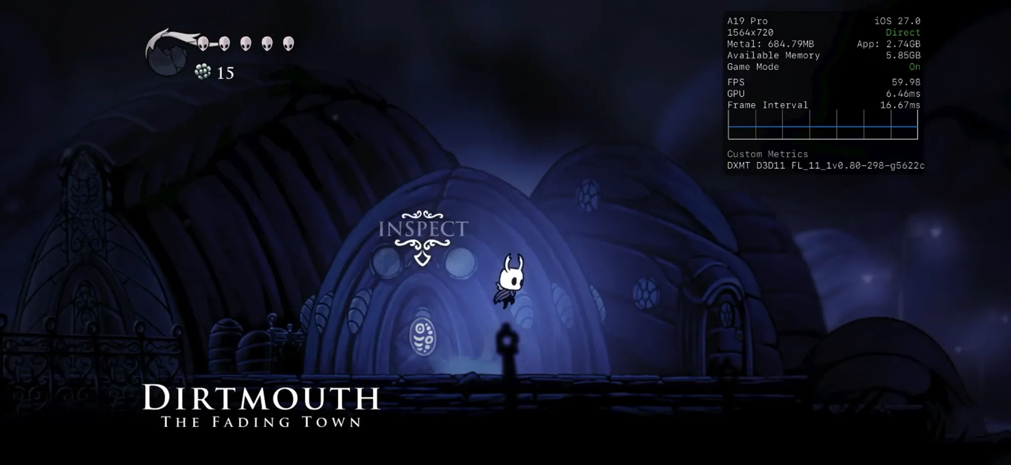 Screen recording: Hollow Knight in Playport, from the Library to gameplay and back. Click to watch on playport.dev