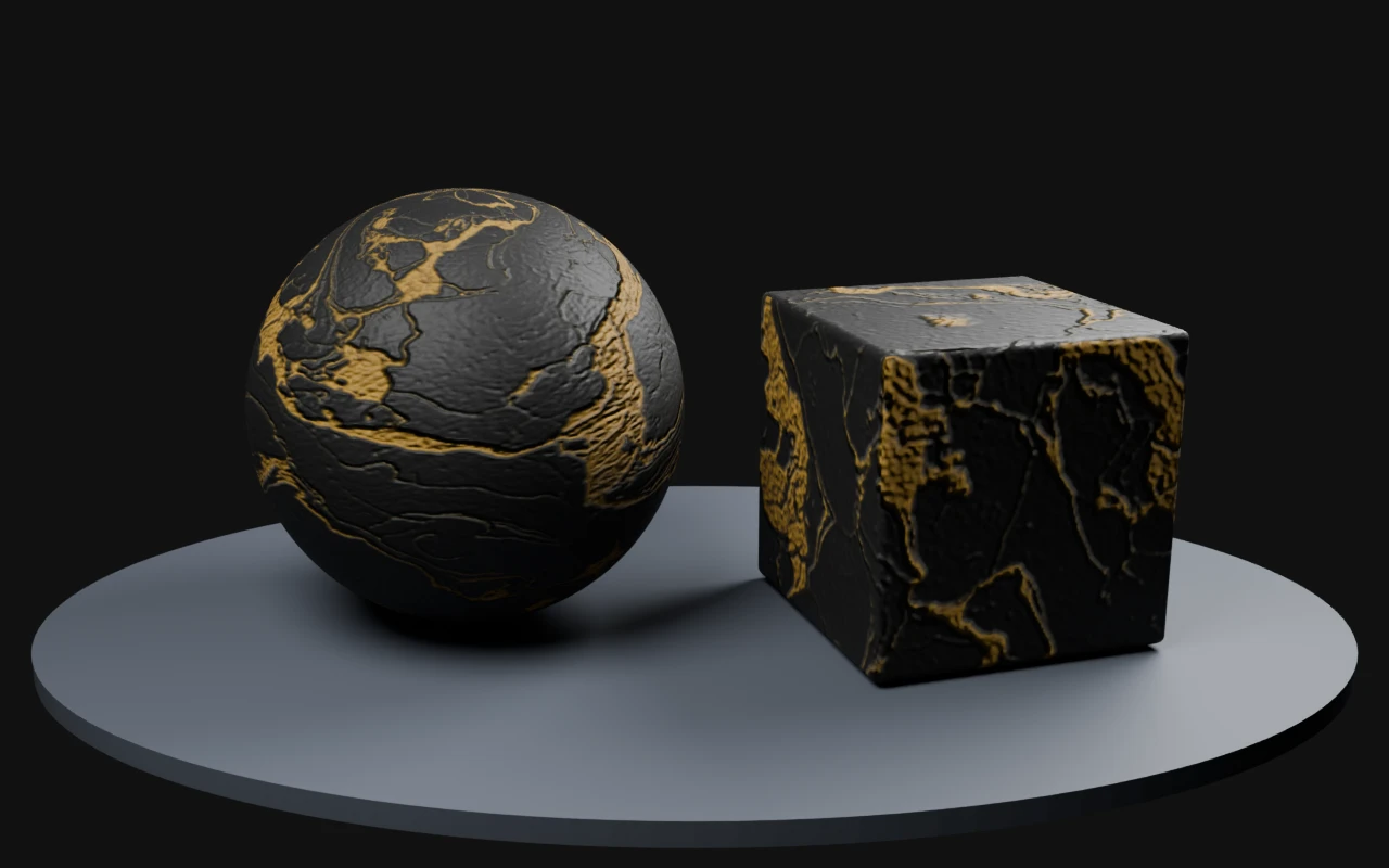 Actual PLAYTEX AI Black and Gold Marble material rendered in Blender Cycles
