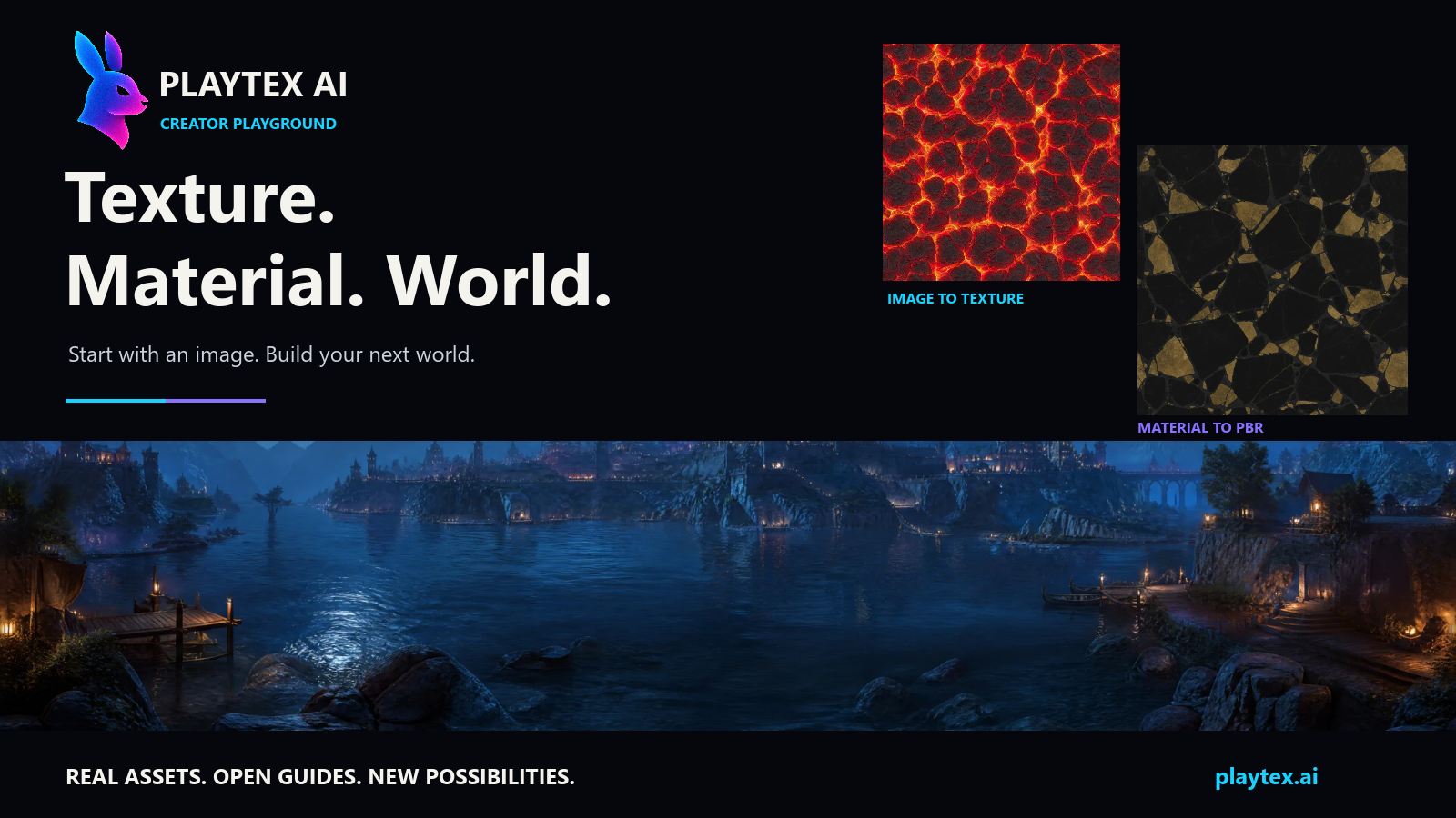 PLAYTEX AI Creator Playground — image to texture, image to PBR, and skybox workflows with free material samples