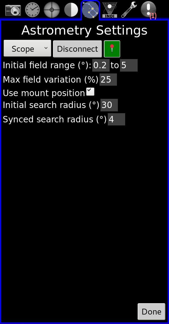 Astrometry settings