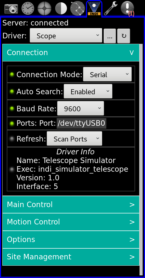 Indi control panel UI