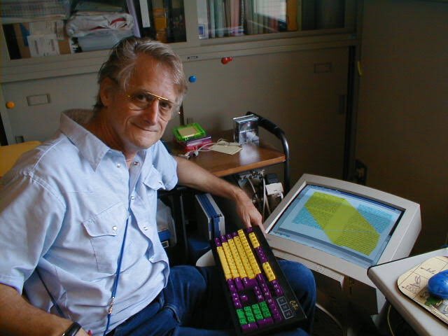 Ted Nelson at Keio University, Japan, 1999.