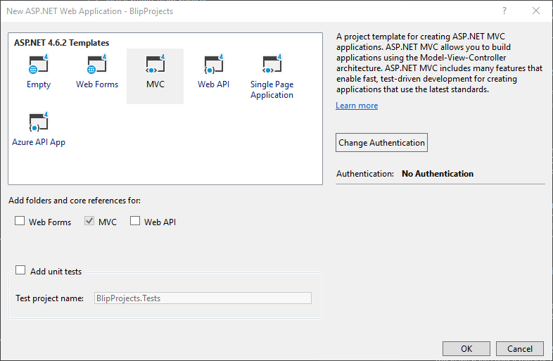 Visual Studio new ASP.NET Web Application