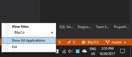 IIS Express Tray Icon Context Menu