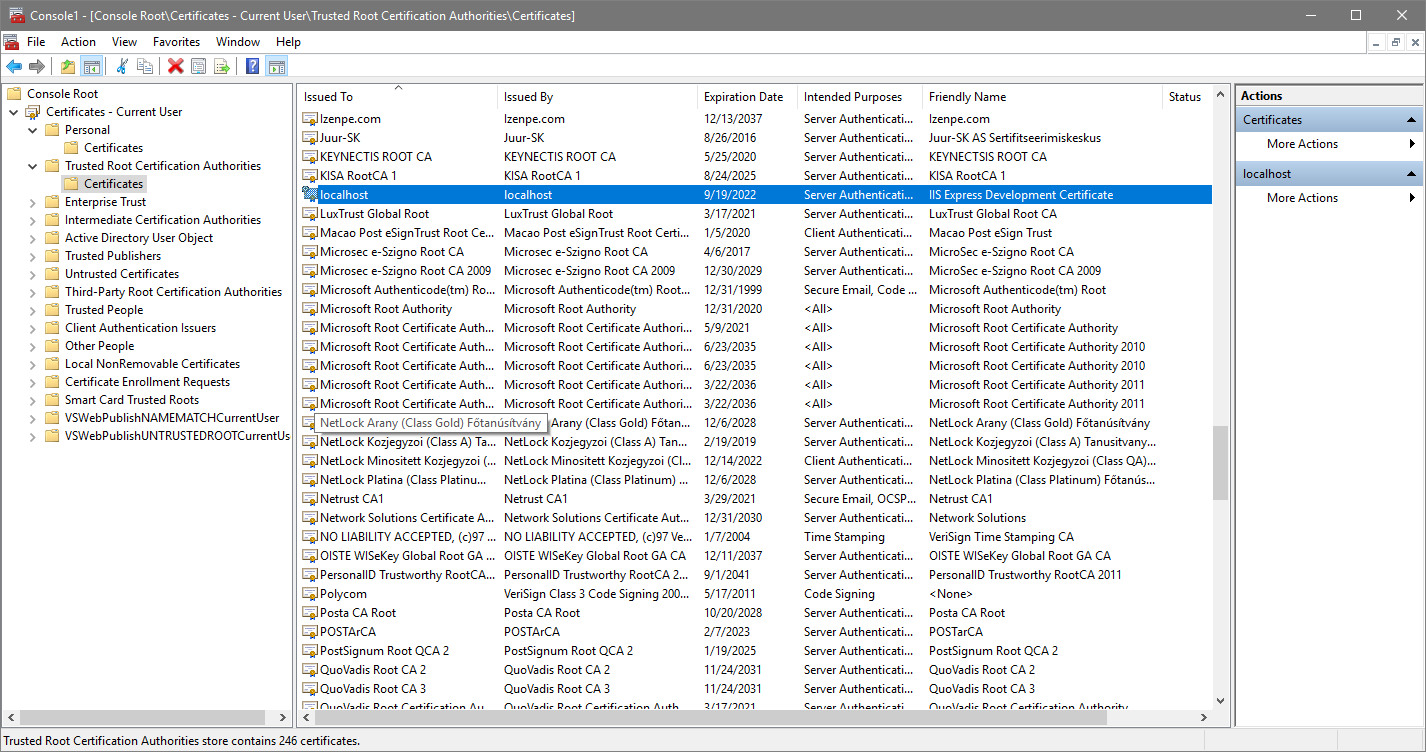 Microsoft Management Console Certificates Current User