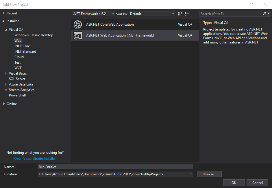 Visual Studio new ASP.NET Web Application