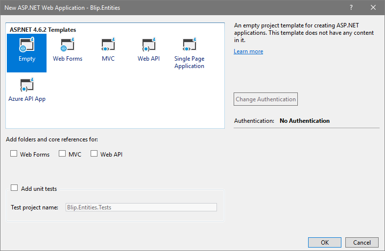 Visual Studio new ASP.NET Web Application