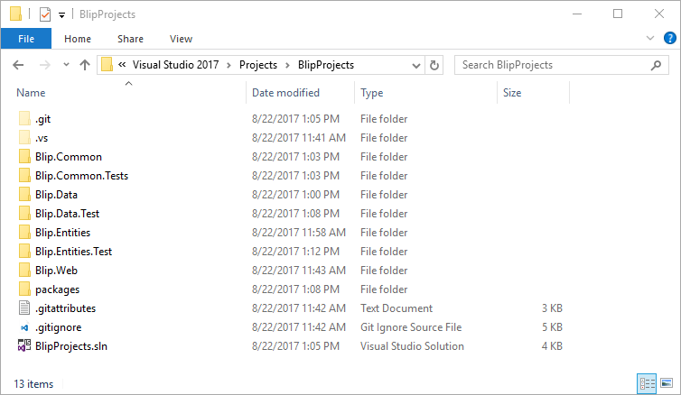 file explorer view of a multi-solution project