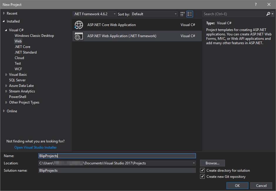 Visual Studio new project