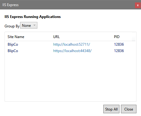 IIS Express Running Applications