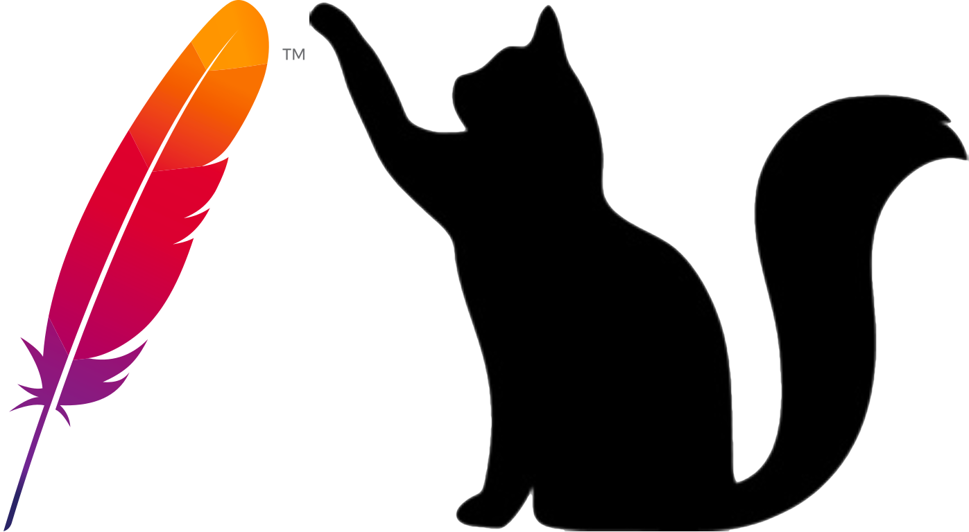 asf-cat logo: Apache Software Foundation feather logo with a cat in silhouette reaching towards it
