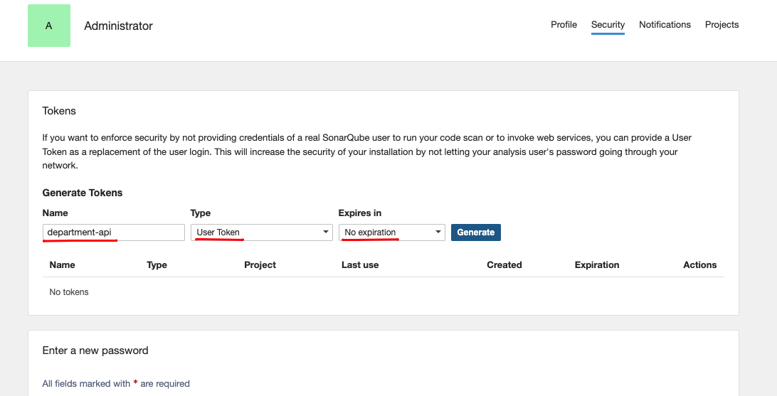 SonarQube login page