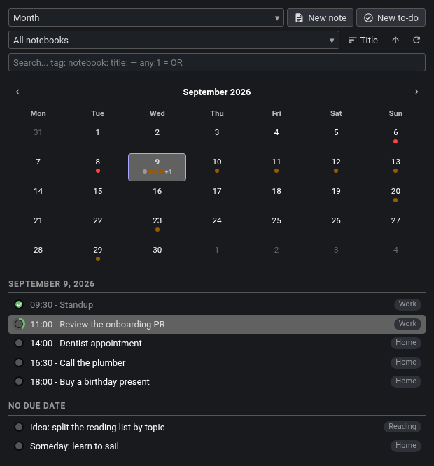 The month calendar view