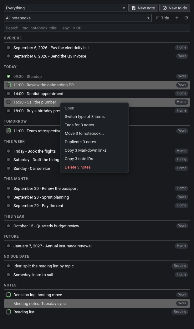 Cockpit's row menu over a three-row selection
